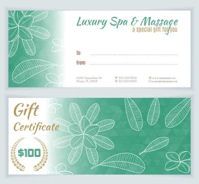 Spa, massage gift certificate template Stock Illustration