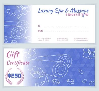 Spa, massage gift certificate template Stock Illustration