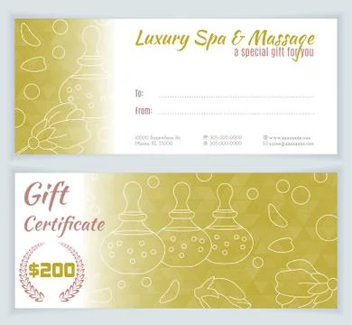 Spa, massage gift certificate template Stock Illustration