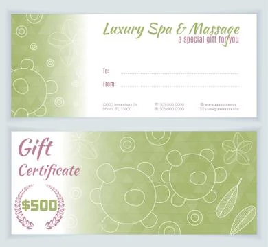 Spa, massage gift certificate template Stock Illustration