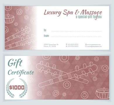 Spa, massage gift certificate template Stock Illustration