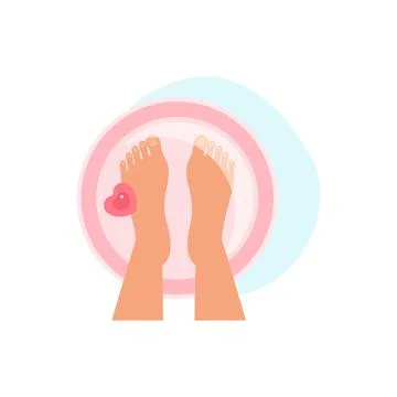 Spa procedures, pedicure for foot, top view of feet in pink water bowl Stock Illustration