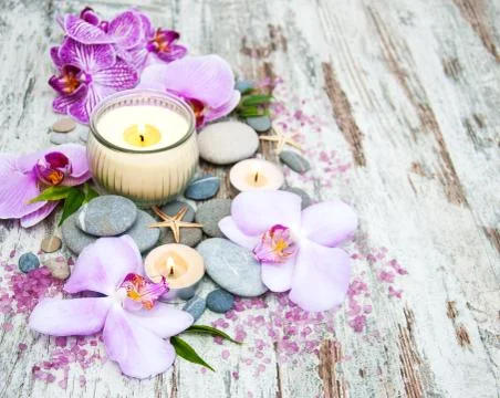 Spa products with orchids Stock Photos