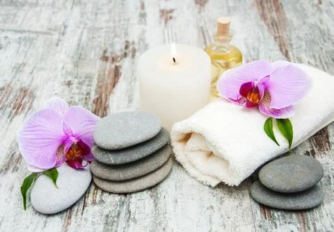 Spa products with orchids Stock Photos