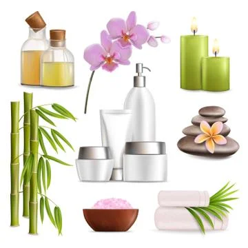 Spa salon accessories set, vector realistic isolated illustration Stock Illustration