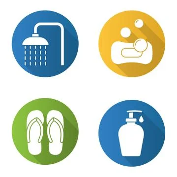 Spa salon flat design long shadow icons set Stock Illustration