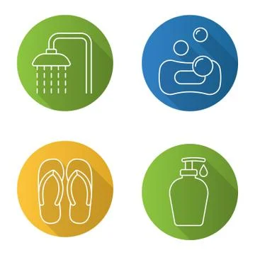 Spa salon flat linear long shadow icons set Stock Illustration