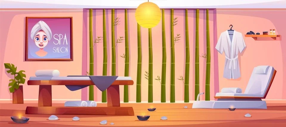 Spa salon interior, empty room with equipment Stock Illustration