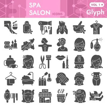Spa salon solid icon set, beauty and fashion symbols collection or sketches Stock Illustration