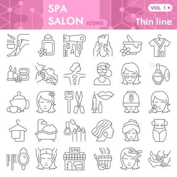 Spa salon thin line icon set, beauty and fashion symbols collection or sketches Ilustração Stock