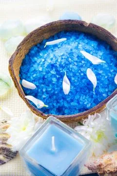 Spa salt aromatic candles table Foto stock