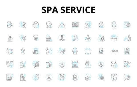 Spa service linear icons set. Relaxation, Pampering, Rejuvenation, Serenity Stock Illustration