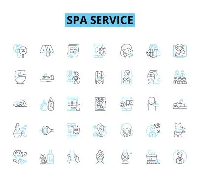 Spa service linear icons set. Relaxation, Pampering, Rejuvenation, Serenity Stock Illustration