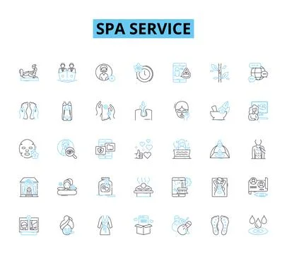 Spa service linear icons set. Relaxation, Pampering, Rejuvenation, Serenity Stock Illustration