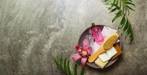 Spa setting banner with blank space for a text Stock Photos