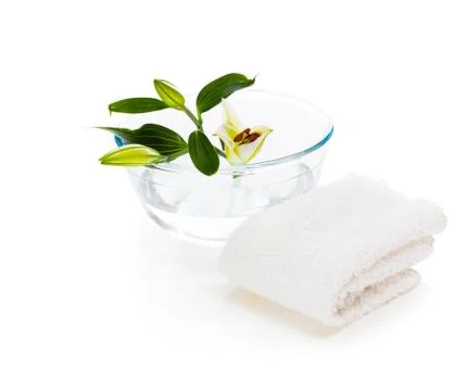 Spa setting with lily isolated on white background Foto stock