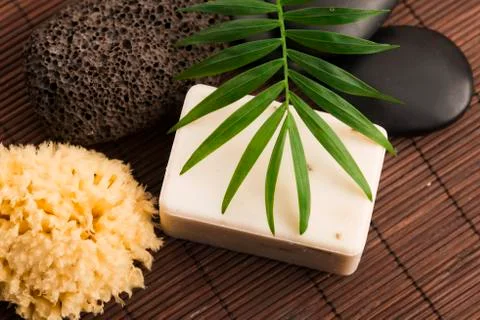 Spa setting with natural soap Stock Photos