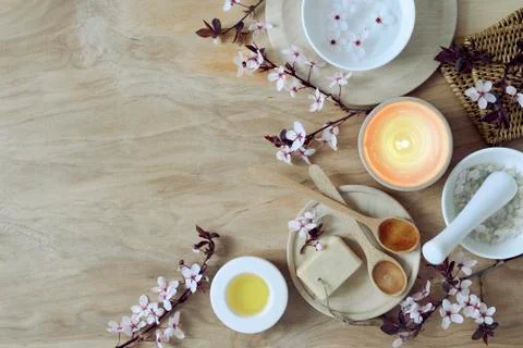 Spa setting with spring branches Stock Photos
