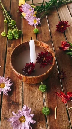 Spa bath with flowers, candles and tray, Stock image