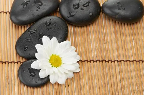 The spa a stone on bamboo background Stock Photos