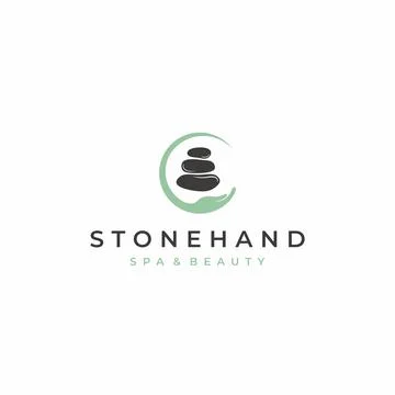 Spa Stone Circle Care Hand Logo Design Vector Stock Illustration