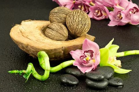 Spa stones and flowers Stock Photos