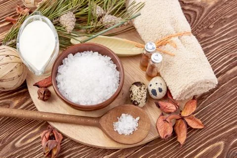 Spa stuff on wooden background Stock Photos