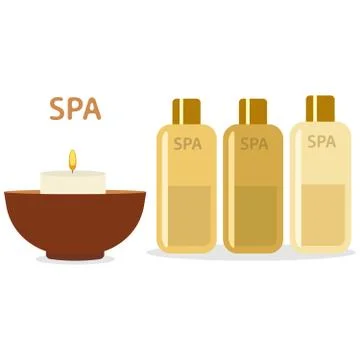 Spa therapy and beauty vector illustration. Set of spa goods bowl, candle Stock Illustration