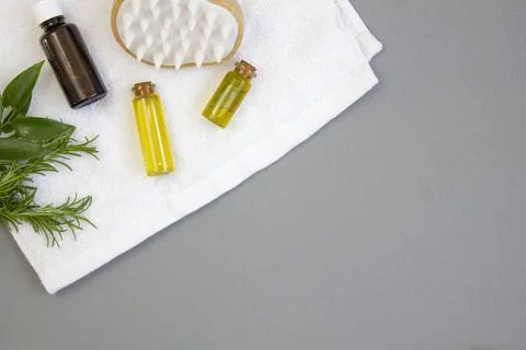 Spa therapy background. Set of cosmetics and hair care accessories on a whi.. Stock Photos