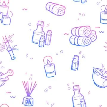 Spa therapy seamless pattern in line style, white background for wellness salon Stock Illustration