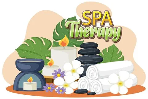 Spa therapy text with spa objects Stock Illustration