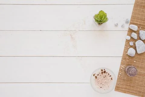 Spa tools white wooden table Stock Photos