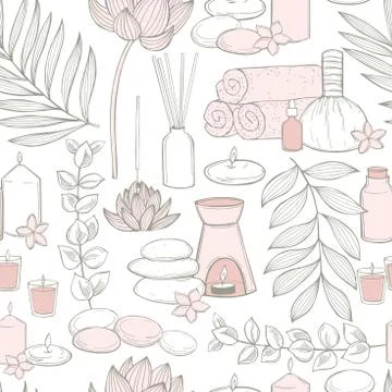 Spa treatment and aromatherapy. Vector pattern. Illustrazione stock
