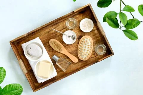 Spa treatment stuff, top view Stock Photos