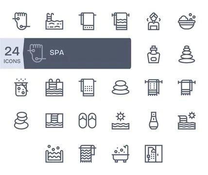Spa Ultimate Vector Package with 24 64x64 Bold Line Editable Icons Stock Illustration