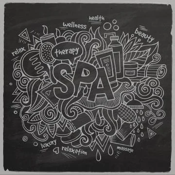 Spa Vector hand lettering and doodles elements chalkboard 스톡 일러스트