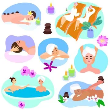 Spa vector portrait of young beautiful woman character in spa salon illustration Stockillustratie