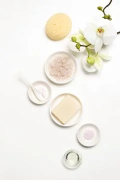 Spa white flat lay background Stock Photos
