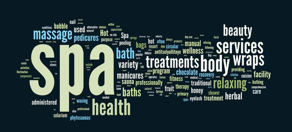 Spa word cloud vector illustration Spa word cloud vector illustration on d... Foto stock