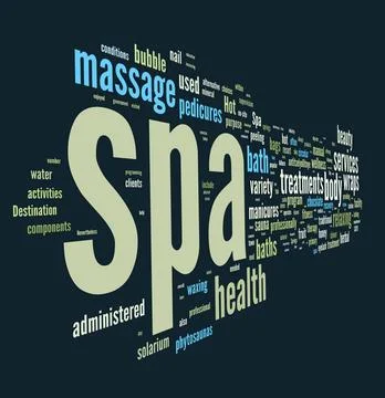 Spa word cloud vector illustration Spa word cloud vector illustration on d... Foto stock