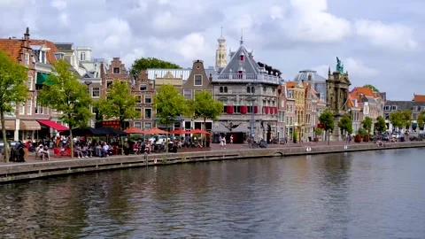 Spaarne riverbank in the City of Haarlem. 스톡 동영상 275352653