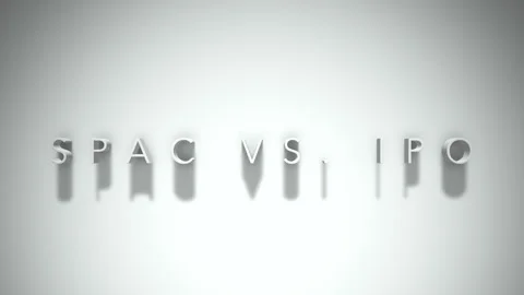 Spac vs. ipo 3D title animation white text on a white background Stock Footage 299427370