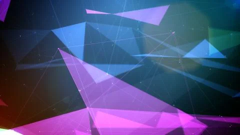 A space 3d rendering of blue and pink pyramid figures covered with triangular Illustrazione stock
