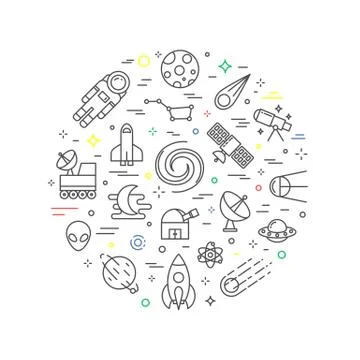 Space abstract vector illustration, astronomy concept, line style Stock Illustration