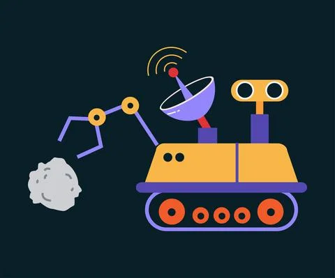 Space Adventure with Asteroid and Shuttle with Sputnik Vector Illustration Stock Illustration
