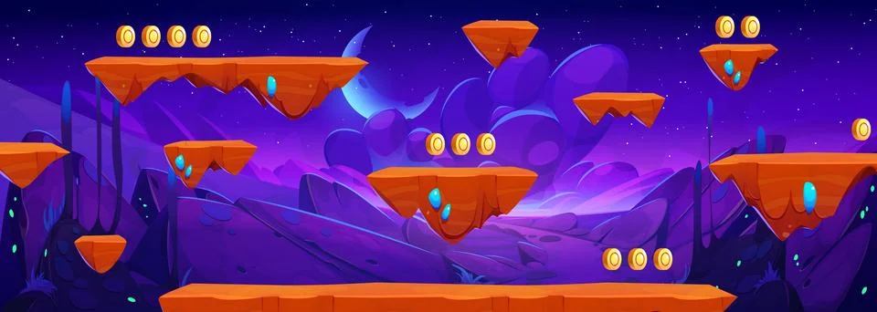 Space adventure game map with floating platforms 스톡 일러스트