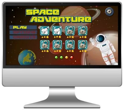 Space adventure mission game on computer screen Stock Illustration