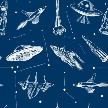 Space aircraft seamless pattern Stock Illustration