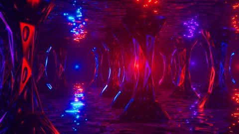 Space alien cave. Virtual reality environment. 3d render. Stock Illustration