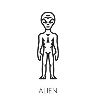 Space alien humanoid and astronomy thin line icon Stock Illustration